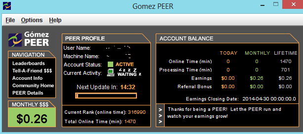 Gomez Peer Zone软件界面