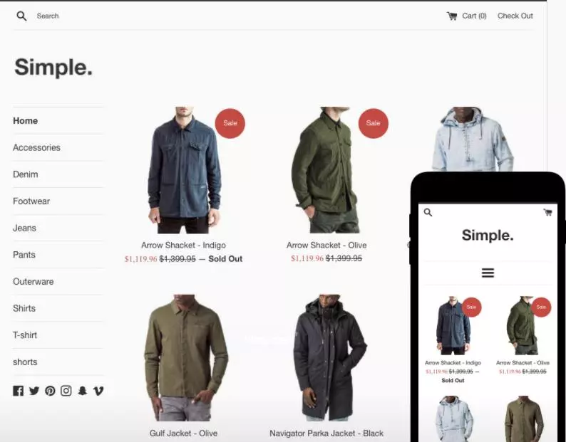 最好的免费Shopify主题模板之五:Simple theme
