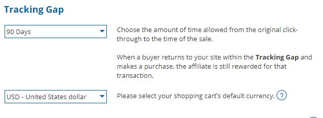 shareasale TRAKING GAP settings