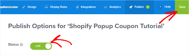发布并保存shopify电子邮件弹出窗口