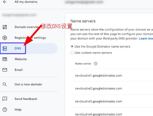 如何编辑google domains域名服务器