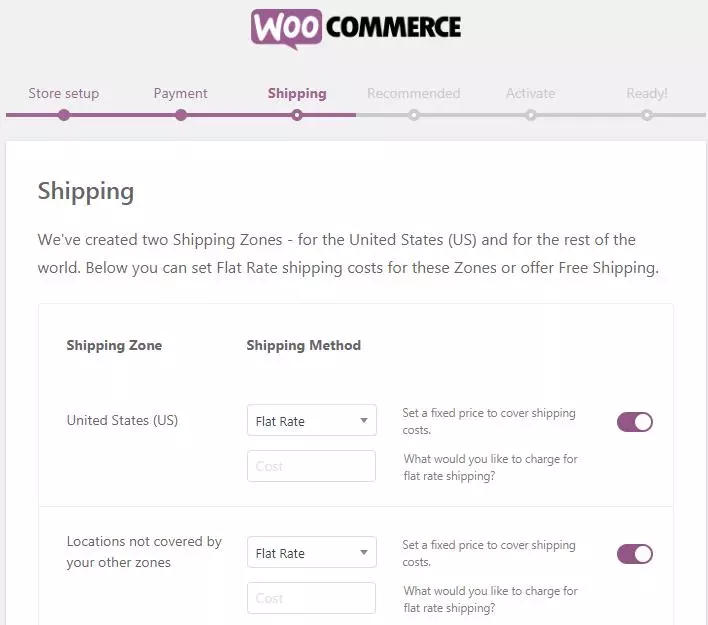WooCommerce Shipping页面