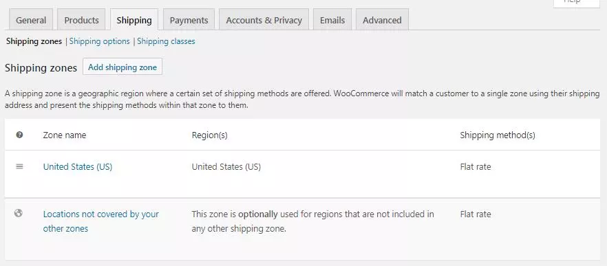 WooCommerce Shipping设置