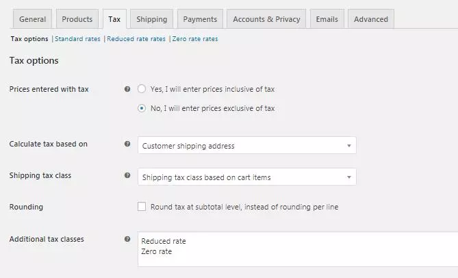 WooCommerce Tax 设置