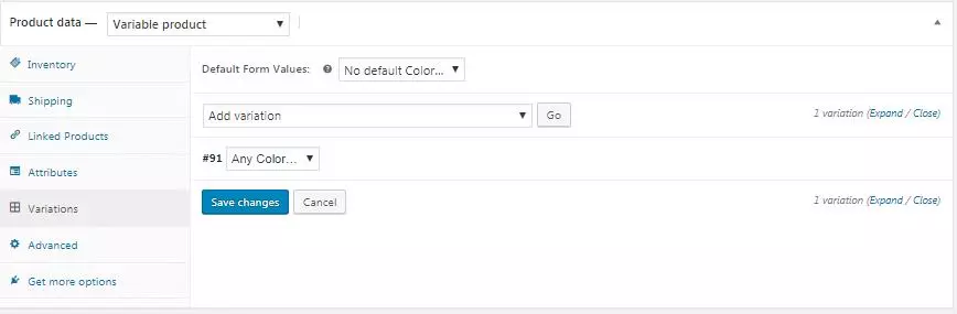 WooCommerce Variations选项卡