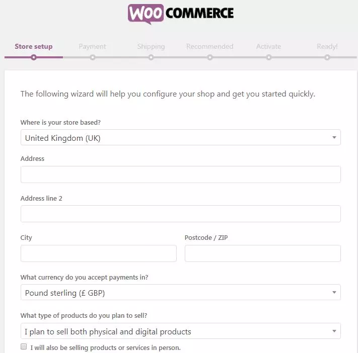 WooCommerce商店设置页面