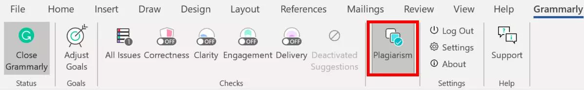 Grammarly Plagiarism检查功能按钮
