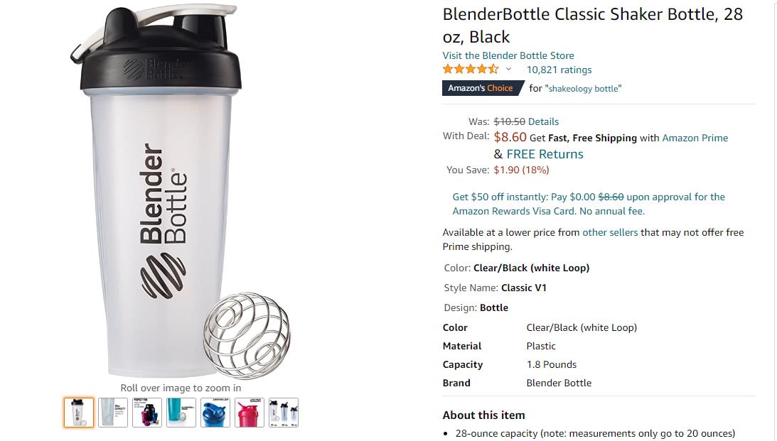 BlenderBottle经典振动瓶，28盎司，黑色