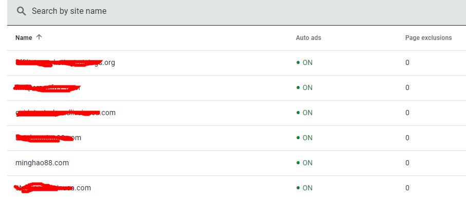 Google Adsense账户内部网站列表