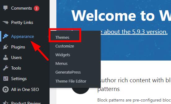 enter into wp theme page