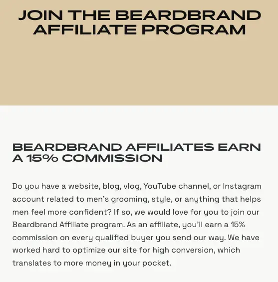 Beardbrand 联盟计划提供 15% 佣金